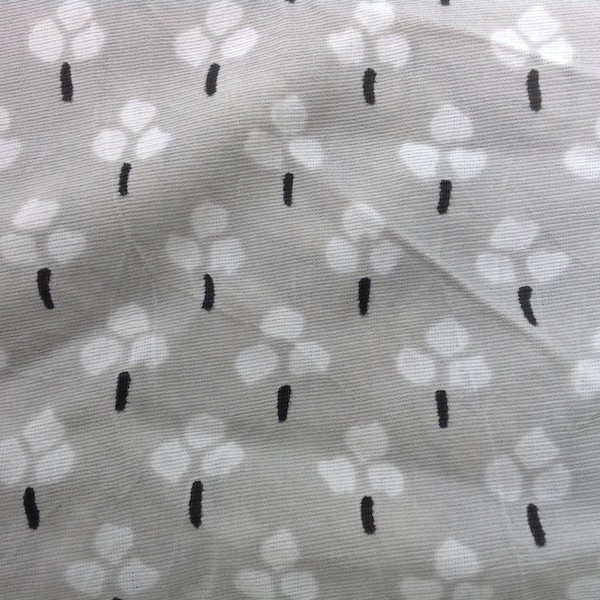Vintage Fabric, 1970's, Grey, Black and White Tiny Floral/Geometric Print, Dress, Man’s Shirt Polyester Knit
