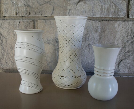 Vintage Painted Glass Vases Shabby Chic Vases Ivory Painted Etsy