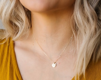 14k ROSE GOLD initial necklace - tiny gold initial necklace -tiny silver disc - custom initial necklace - small gold disc - tiny gold disc
