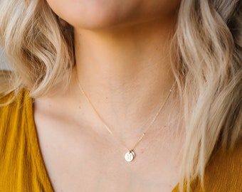 14k Solid GOLD INTIAL necklace - tiny gold initial necklace -tiny silver disc - custom initial necklace - small gold disc - tiny gold disc