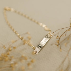 Gold Bar Bracelet, 14k Engraved Bracelet,Personalized Bracelet,Custom name Bracelet,Initial Bracelet, Name Bracelet,Monogram Bracelet image 2