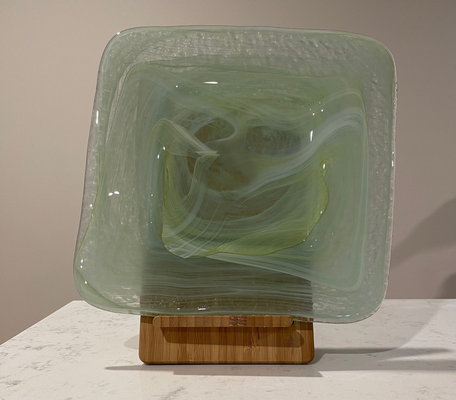 Recycled Spanish Glass Art Plate Yellow White Clear Paint Etsy