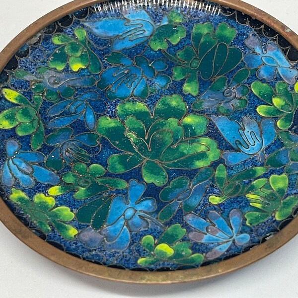 Vintage Cloisonné Enamel and Brass Blue Trinket Jewellery Pin Dish