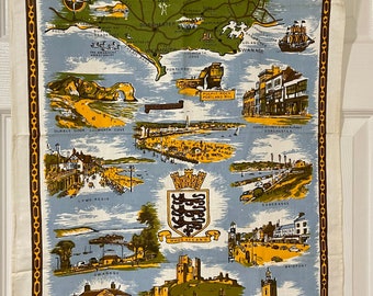 Vintage Dorset England Souvenir Tea Towel Linen Cotton