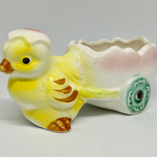 Vintage Miniature Planter Toothpick Holder Chicken Hen and Cart Egg Cup