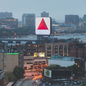 Boston City Print: Boston Citgo Sign, Citgo Sign Poster, Boston Skyline Night, Massachusetts Gifts, Boston Canvas Decor, Downtown Boston Art