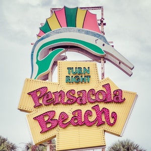 Pensacola Beach Sign Prints: Pensacola Beach Sign Poster, Gulf Coast Florida Wall Art, Pensacola Beach Canvas Artwork, Emerald Cost Print