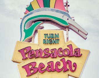 Pensacola Beach Sign Prints: Pensacola Beach Sign Poster, Gulf Coast Florida Wall Art, Pensacola Beach Canvas Artwork, Emerald Cost Print