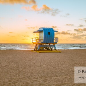 Miami Beach Wall Art: 1st Street Lifeguard Tower Art, Miami South Beach Sunrise Poster, Miami Canvas Print, Florida Decor, Coastal Artwork