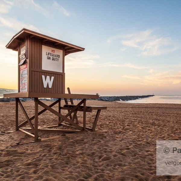 Newport Beach Print: Newport Wedge Jetty Lifeguard Tower W, Newport Beach Canvas, Lifeguard Stand Art, Orange County CA, Southern California