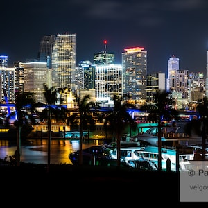 Miami Wall Art: City at Night Print, Skyline Canvas Art, Florida Gifts, Miami Artwork, Cityscape Poster, Florida Home Decor, Miami Photo