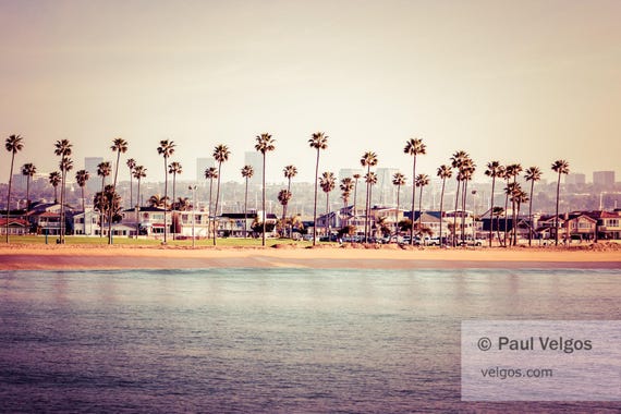 Newport Beach Skyline Wall Art: Southern California Coast Art, Newport Beach Print, Orange County Poster, Newport Beach Canvas, Retro Decor