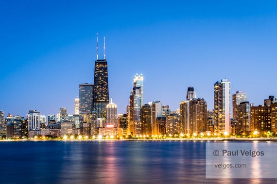絵画 アートポスター テイムソン作 スカイライン シカゴ Chicago Skyline Poster: Chicago Skyline Canvas, City at Night