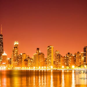 Chicago Skyline Art: Chicago Skyline Print, Chicago City at Night Photo, Chicago Cityscape Poster, Downtown Chicago Art, Illinois Gifts image 1