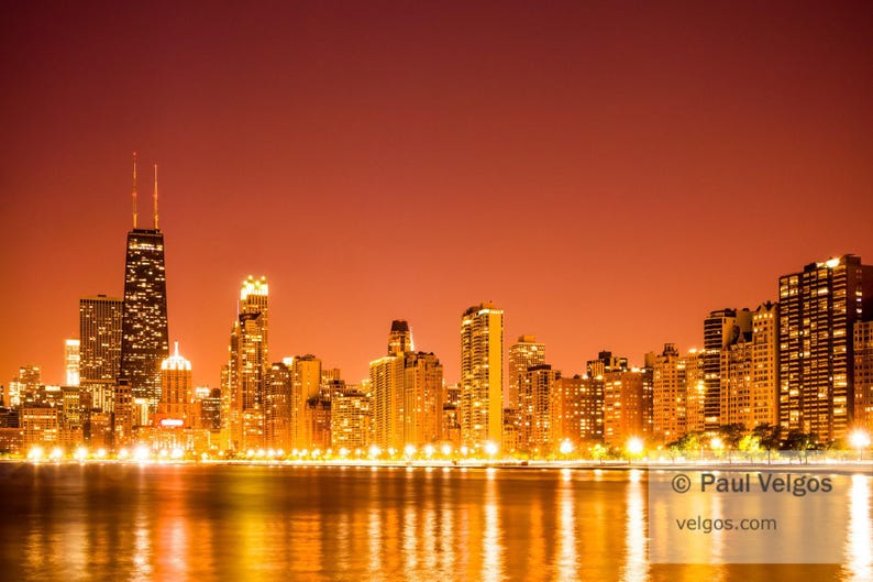 Chicago Skyline Art: Chicago Skyline Print, Chicago City at Night Photo, Chicago Cityscape Poster, Downtown Chicago Art, Illinois Gifts image 1