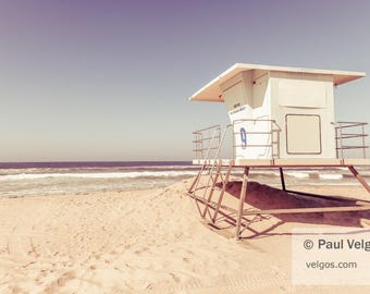 Huntington Beach Art: Lifeguard Tower Art, Huntington Beach Vintage Print, Lifeguard Stand Art, Southern California Canvas Artwork
