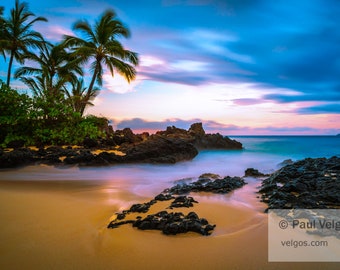 Maui Beach Print: Secret Wedding Beach Makena Paako Cove, Maui Canvas Artwork, Maui Hawaii Poster, Hawaii Sunrise Photo, Wailea Makena Decor