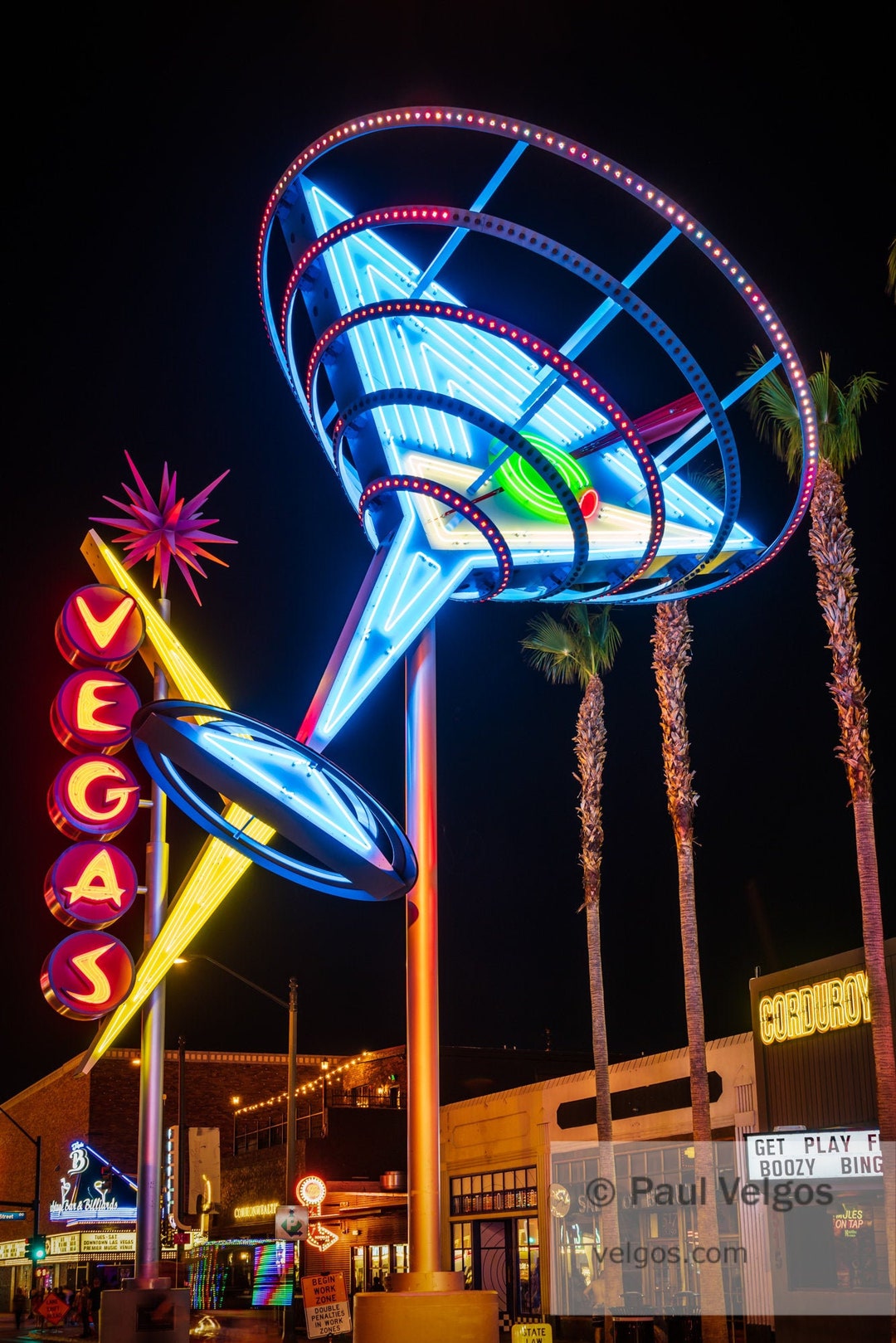 Fremont Street Print Las Vegas Canvas, Oscars Martini Glass, Las Vegas NV Poster, Fremont