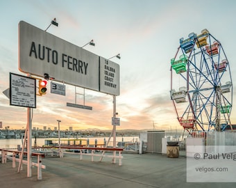 Newport Beach Print: Balboa Island Ferry, Balboa Fun Zone Art, Newport Beach Canvas, Ferris Wheel Decor, California Sunrise Wall Art Poster