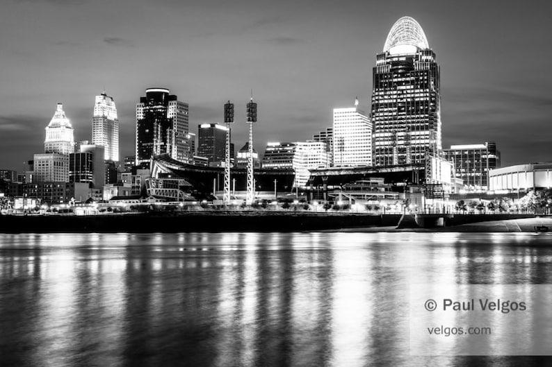 Cincinnati Art Print Cincinnati Skyline at Night Large Etsy
