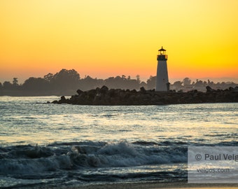 Santa Cruz Print: Walton Lighthouse, Santa Cruz Poster, California Wall Art, Large Canvas Artwork, Santa Cruz Gift, California Sunset