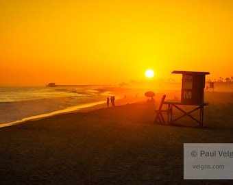 Newport Beach Print: Lifeguard Tower Art, Newport Beach Canvas, Orange County Prints, Southern California Sunset, Newport Beach Poster