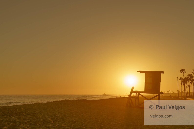 Newport Beach Poster: Lifeguard Tower Art, Newport Beach Print, Southern California Sunset Wall Art, Newport Beach Photo, Orange County CA image 1