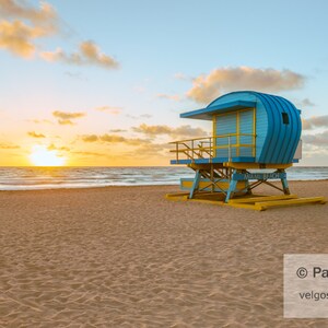 Miami Beach Poster: First Street Lifeguard Tower Art, Miami South Beach Sunrise Print, Florida Decor, Miami Canvas Artwork, Coastal Gifts