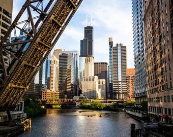 Chicago River Print: Chicago Skyine Art, Chicago Bridge Print, Chicago River Poster, Chicago Skyline Canvas Wall Art, Bridge Photography