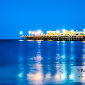 Santa Cruz Wharf Art:  Beach Pier at Night, California Wall Art, Santa Cruz Print, Large Canvas Print, Santa Cruz Poster, Coastal Decor
