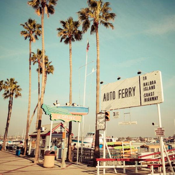 Arte de Newport Beach: Ferry de la isla Balboa, lienzo de Newport Beach, arte de la península de Balboa, póster de Newport Beach, Condado de Orange, California, impresión de California
