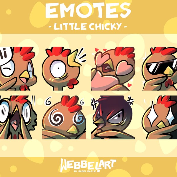 CHICKEN EMOTES Set (8) | Twitch | Discord | YouTube | Streaming | Cute Crazy Chicken Emoji Emote Pack