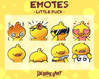 DUCK EMOTES Set (8) | Twitch | Discord | YouTube | Streaming | Cute Kawaii Chibi Duckie Emoji Emote Pack