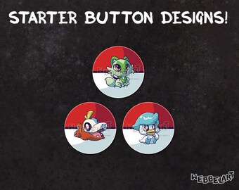 Starter Pokemon 38mm buttons Generation 9 Sprigatito, Fuecoco and Quaxly