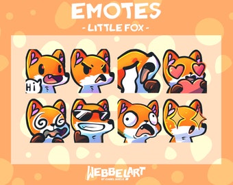 FOX EMOTES Set (8) | Twitch | Discord | YouTube | Streaming | Cute Kawaii Little Fox Emoji Emote Pack