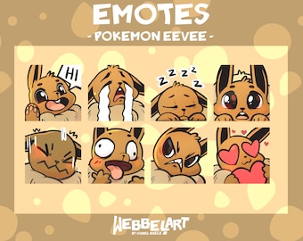 EEVEE EMOTES Set (8) | Twitch | Discord | YouTube | Streaming | Cute EEVEELUTION pokemon fanart Emoji Emote Pack