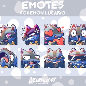 POKEMON LUCARIO EMOTES Set 8 Twitch Discord YouTube Streaming Pokemon Lucario Emoji Emote Pack image 1