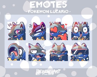 POKEMON LUCARIO EMOTES Set (8) | Twitch | Discord | YouTube | Streaming | Pokemon Lucario Emoji Emote Pack