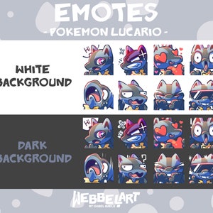 POKEMON LUCARIO EMOTES Set 8 Twitch Discord YouTube Streaming Pokemon Lucario Emoji Emote Pack image 2