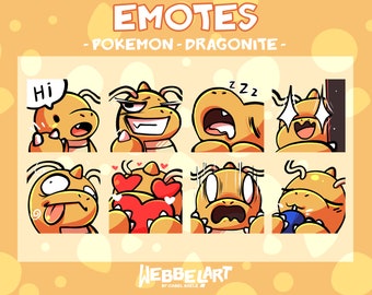 POKEMON DRAGONITE EMOTES Set (8) | Twitch | Discord | YouTube | Streaming | Pokemon Dragonite Emoji Emote Pack