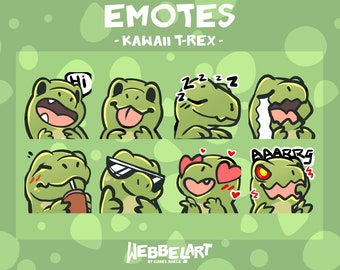 TREX EMOTES Set (8) | Twitch | Discord | YouTube | Streaming | Cute Kawaii Chibi Dinosaur Emoji Emote Pack