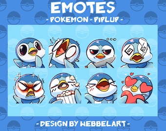 Piplup EMOTES Set (8) | Twitch | Discord | YouTube | Streaming | Cute pokemon fanart Emoji Emote Pack