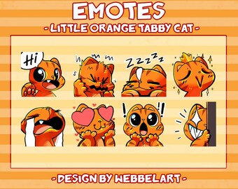 ORANGE TABBY CAT (8) | Twitch | Discord | YouTube | Streaming | Cute Kawaii chibi kitty cat Emoji Emote Pack