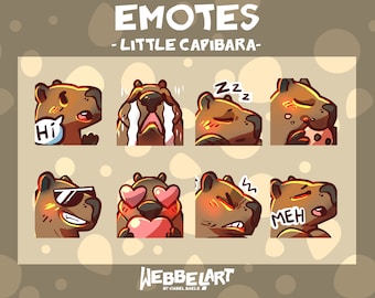 CAPIBARA EMOTES Set (8) | Twitch | Discord | YouTube | Streaming | Cute Kawaii Chibi Capibara Emoji Emote Pack