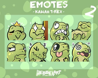 TREX EMOTES Set 2 (8) | Twitch | Discord | YouTube | Streaming | Cute Kawaii Chibi Dinosaur Emoji Emote Pack