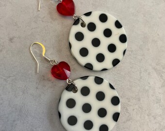 Polka Dotted Heart Earrings