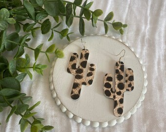 Leather Cactus Earrings