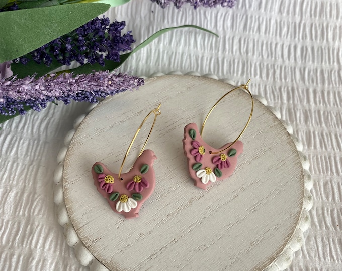 Featured listing image: Floral Chicken Earrings