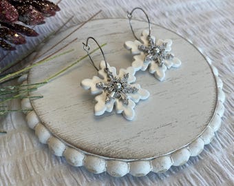 Crystal Snowflake Hoops