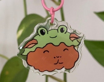 Guinea Pig in Froggy Hat Keychain - Cute Acrylic Art Keyring Charm